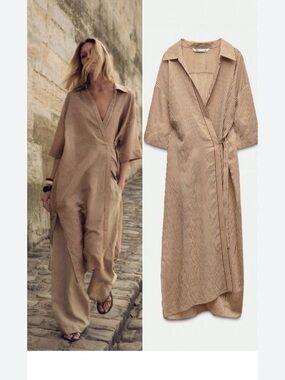 Zara striped wrap dress